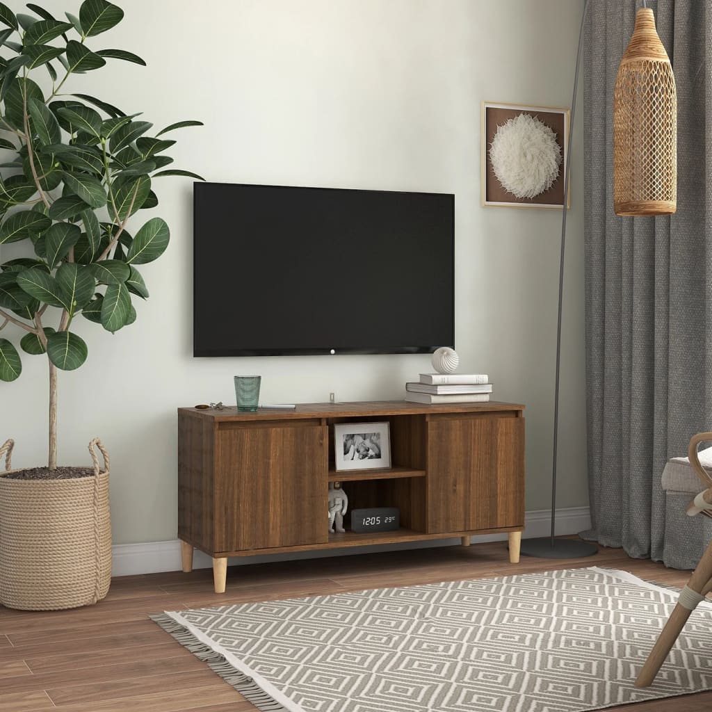 foto del prodotto mobile tv gambe in legno marrone rovere 103,5x35x50 cm cod mxl 8893
