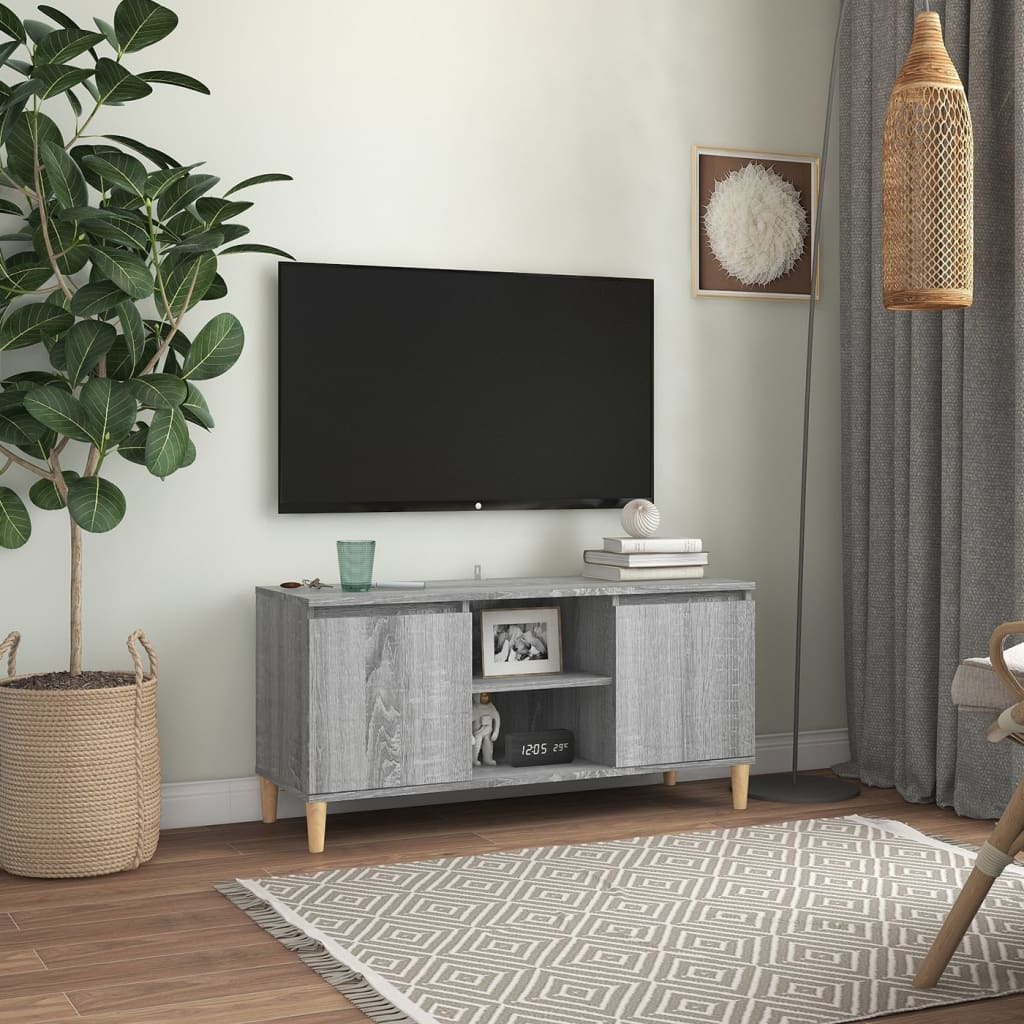 foto del prodotto mobile tv gambe in legno massello grigio sonoma 103,5x35x50 cm cod mxl 33982