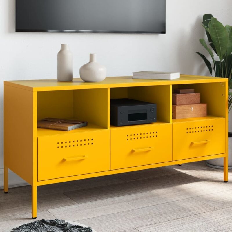 foto del prodotto mobile tv giallo senape 100,5x39x50,5 cm in acciaio - vidaxl