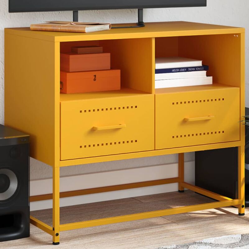 foto del prodotto mobile tv giallo senape 68x39x60,5 cm in acciaio vidaxl