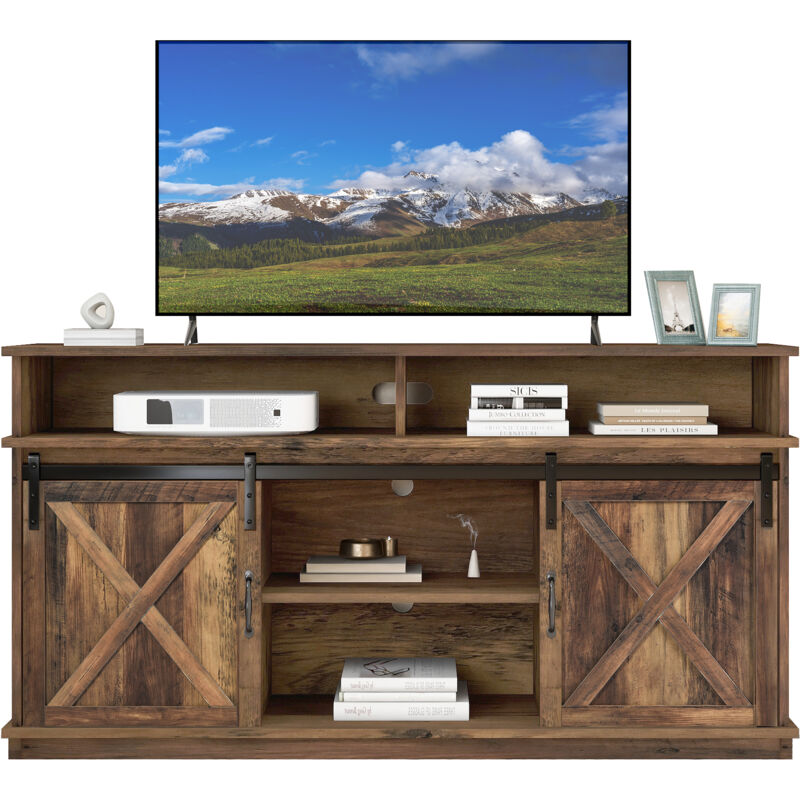 foto del prodotto mobile tv grande, credenza, centro di intrattenimento con 2 ante scorrevoli classiche, ripiani regolabili, per soggiorno, sala da pranzo, design