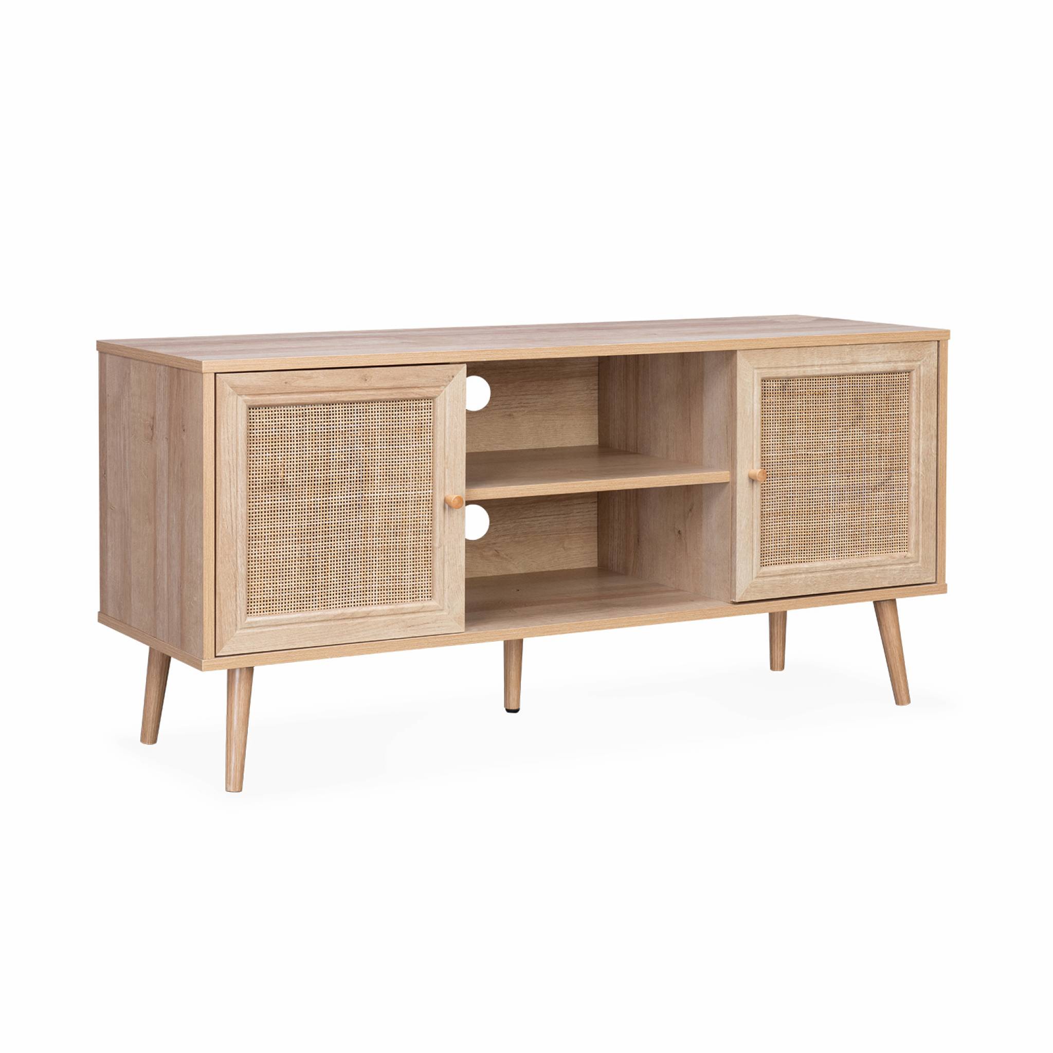 foto del prodotto mobile tv in cannage 2 livelli, 120cm, marrone naturale