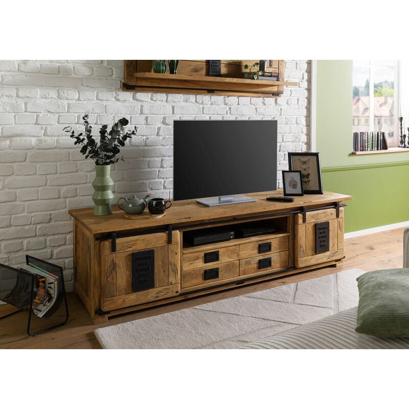foto del prodotto mobile tv in legno di mango 200x55x55 mango naturale laccato railway 314