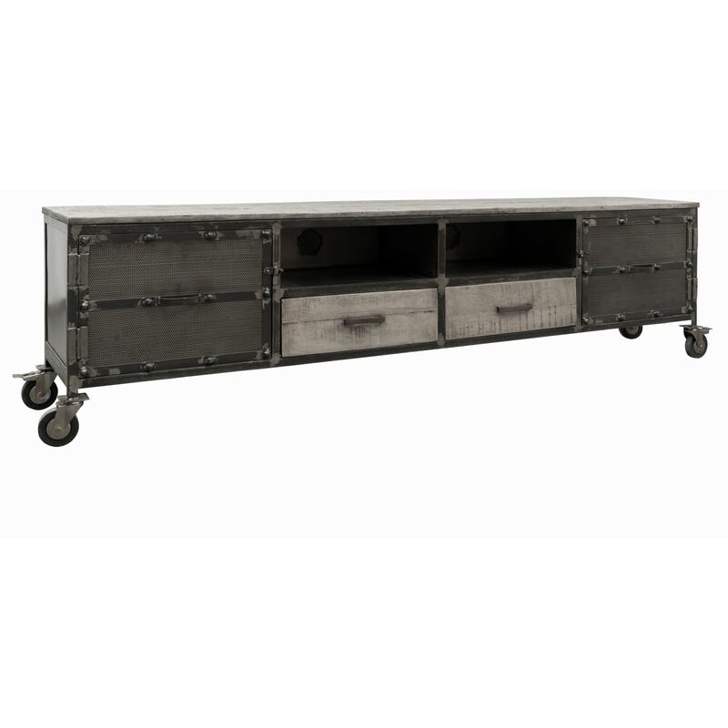 foto del prodotto mobile tv in legno di mango 220x40x60 grigio scuro laccato heavy industry 132
