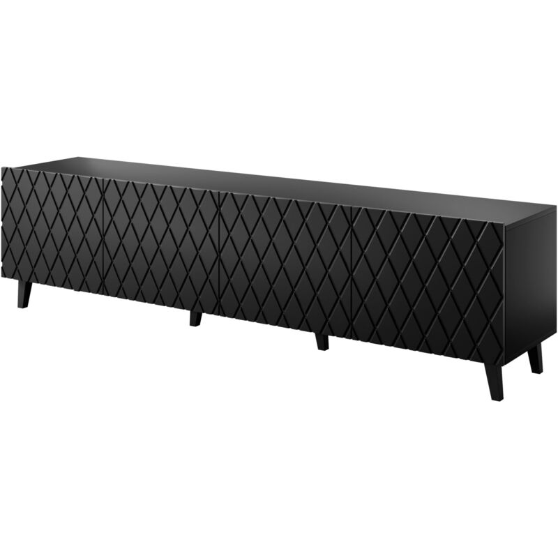 foto del prodotto mobile tv loco 200 cm 4d a quattro ante, pannello in mdf, frontale fresato, nero opaco