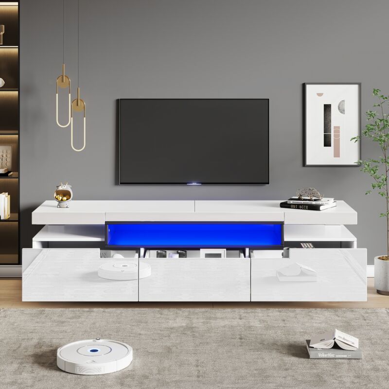 foto del prodotto mobile tv lucido 160x39x42 cm illuminazione led 16 colori, 3 cassetti, bianco