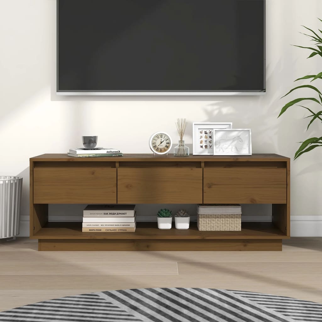 foto del prodotto mobile tv miele 110,5x34x40 cm in legno massello di pino