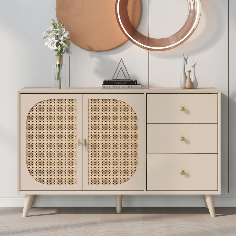 foto del prodotto mobile tv moderno con cassettiera, credenza con ante e 3 cassetti, ampio spazio di archiviazione, 120 l x 40 p x 82,5 a cm