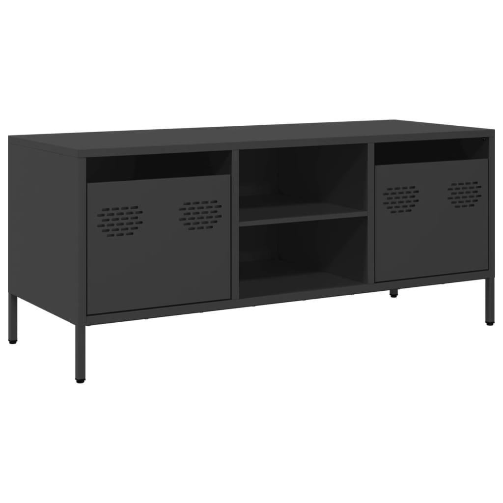 foto del prodotto mobile tv multimediale scaffale per televisione televisione buffet sala da pranzo soggiorno camera da letto 101,5 x 39 x 43,5 cm acciaio laminato a freddo nero 02 0025554