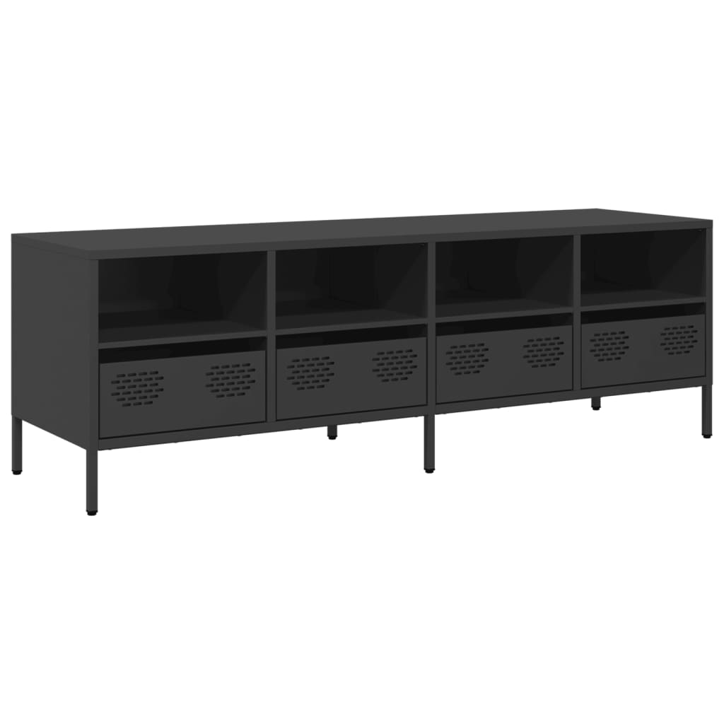 foto del prodotto mobile tv multimediale scaffale per televisione televisione buffet sala da pranzo soggiorno camera da letto 135 x 39 x 43,5 cm acciaio laminato a freddo nero 02 0025899