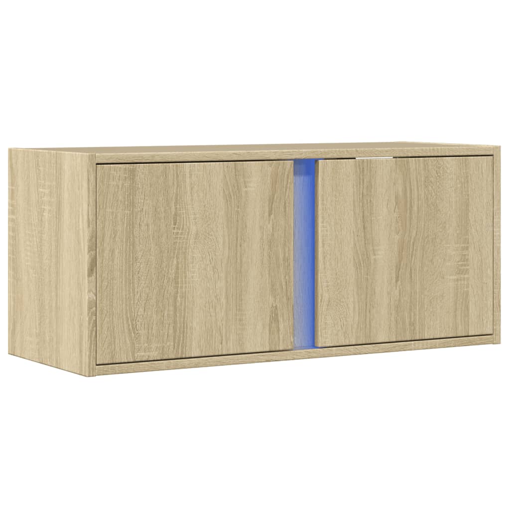 foto del prodotto mobile tv multimediale scaffale per televisione televisione buffet sala da pranzo soggiorno camera da letto a parete con luci a led rovere sonoma 80 x 31 x 35 cm marrone 02 0028026