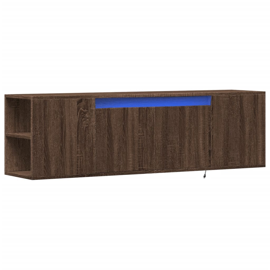 foto del prodotto mobile tv multimediale scaffale per televisione televisione buffet sala da pranzo soggiorno camera da letto a parete con luci led rovere 135 x 31 x 39,5 cm rovere marrone 02 0027942