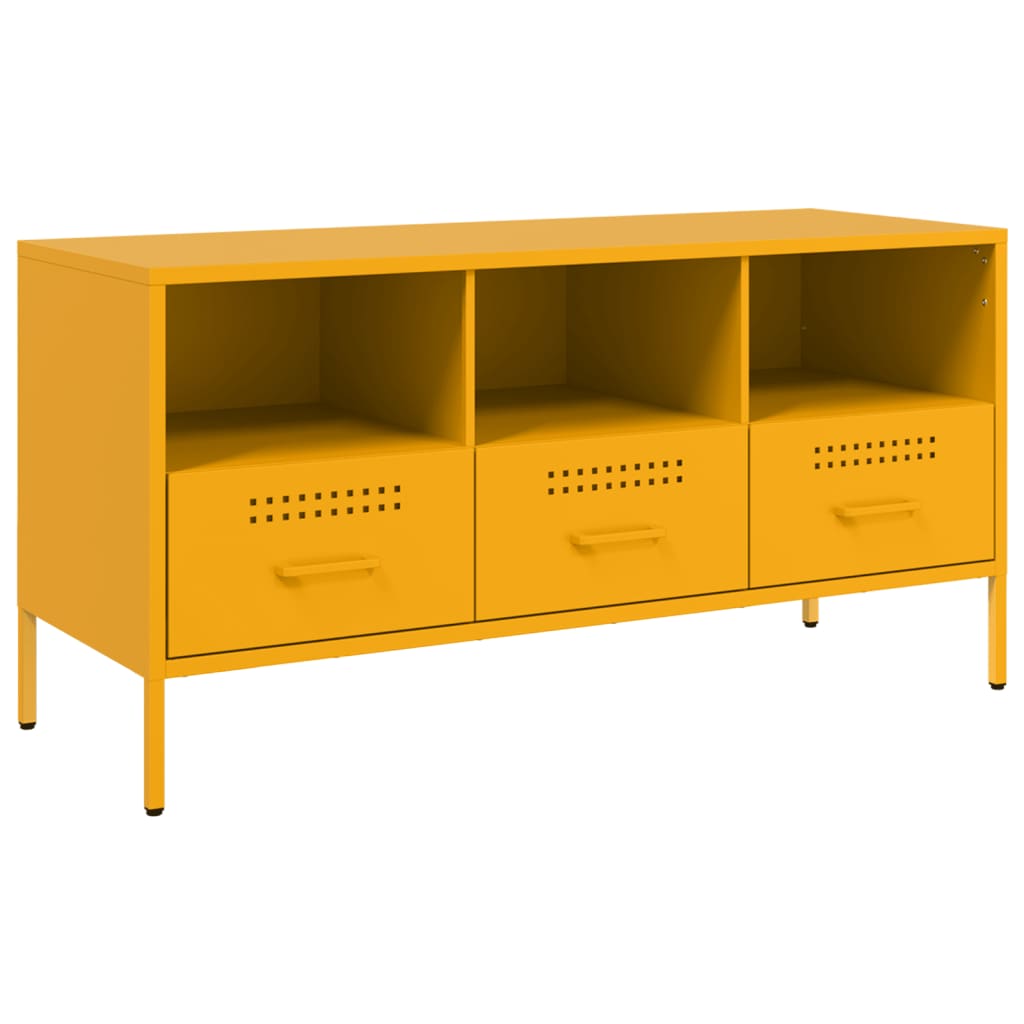 foto del prodotto mobile tv multimediale scaffale per televisione televisione buffet sala da pranzo soggiorno camera da letto giallo senape 100,5 x 39 x 50,5 cm giallo acciaio 02 0027652