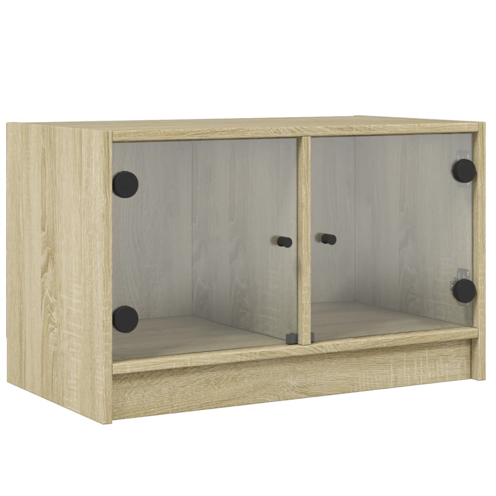 foto del prodotto mobile tv multimediale scaffale per televisione televisore buffet sala da pranzo soggiorno camera da letto con ante in vetro rovere sonoma 68 x 37 x 42 cm marrone 02 0026925