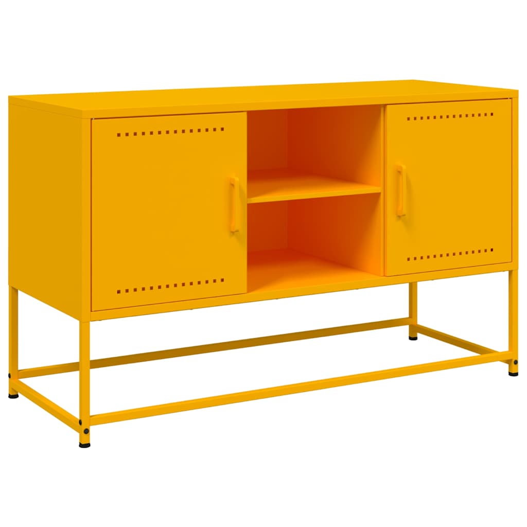 foto del prodotto mobile tv multimediale scaffale per televisione televisore buffet sala da pranzo soggiorno camera da letto giallo senape 100,5 x 39 x 60,5 cm acciaio giallo 02 0027655