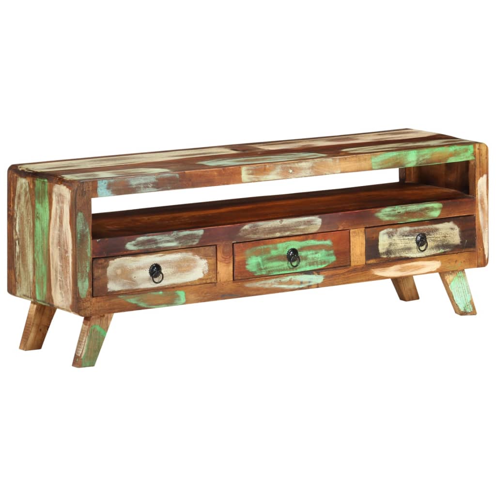 foto del prodotto mobile tv multimediale scaffale per televisione televisore buffet sala da pranzo soggiorno camera da letto multicolor 110 x 30 x 40 cm legno massello di recupero multicolor 02 0027735