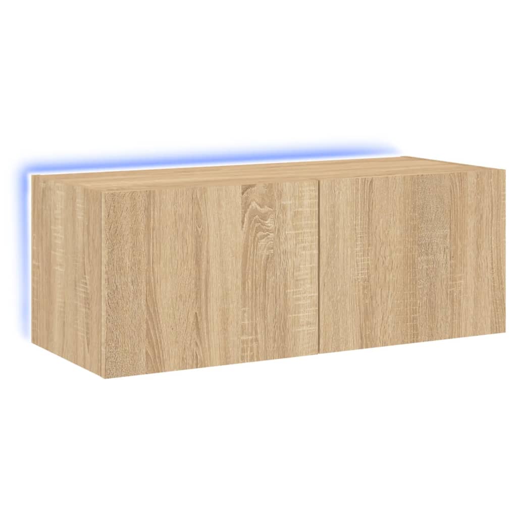 foto del prodotto mobile tv multimediale scaffale tv credenza televisione sala da pranzo soggiorno camera da letto a parete con luci led rovere sonoma 80 x 35 x 31 cm marrone 02 0028029