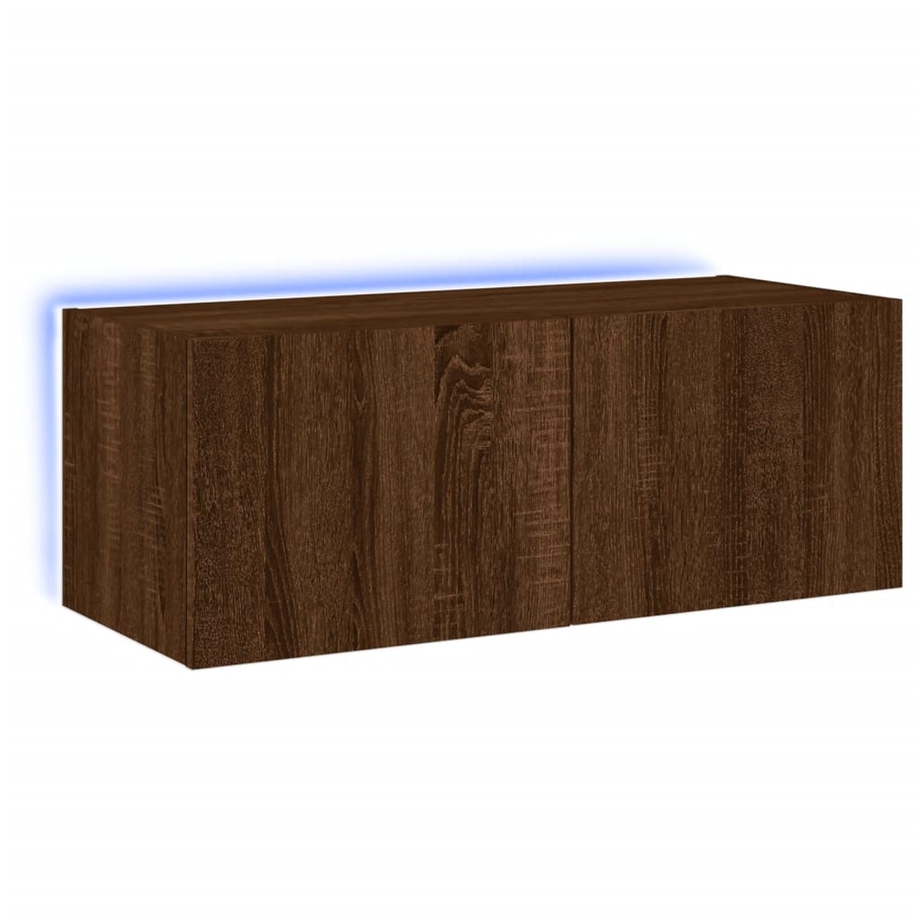 foto del prodotto mobile tv multimediale scaffale tv credenza tv sala da pranzo soggiorno camera da letto a parete con luci led rovere 80 x 35 x 31 cm marrone 02 0027963