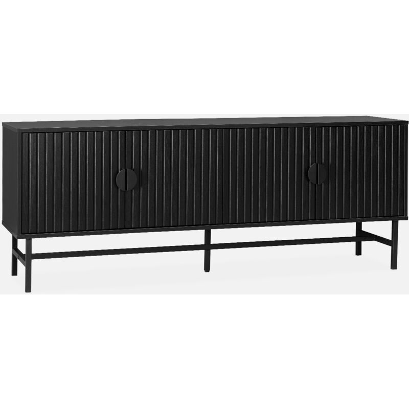 foto del prodotto mobile tv nero effetto legno scanalato, 160cm