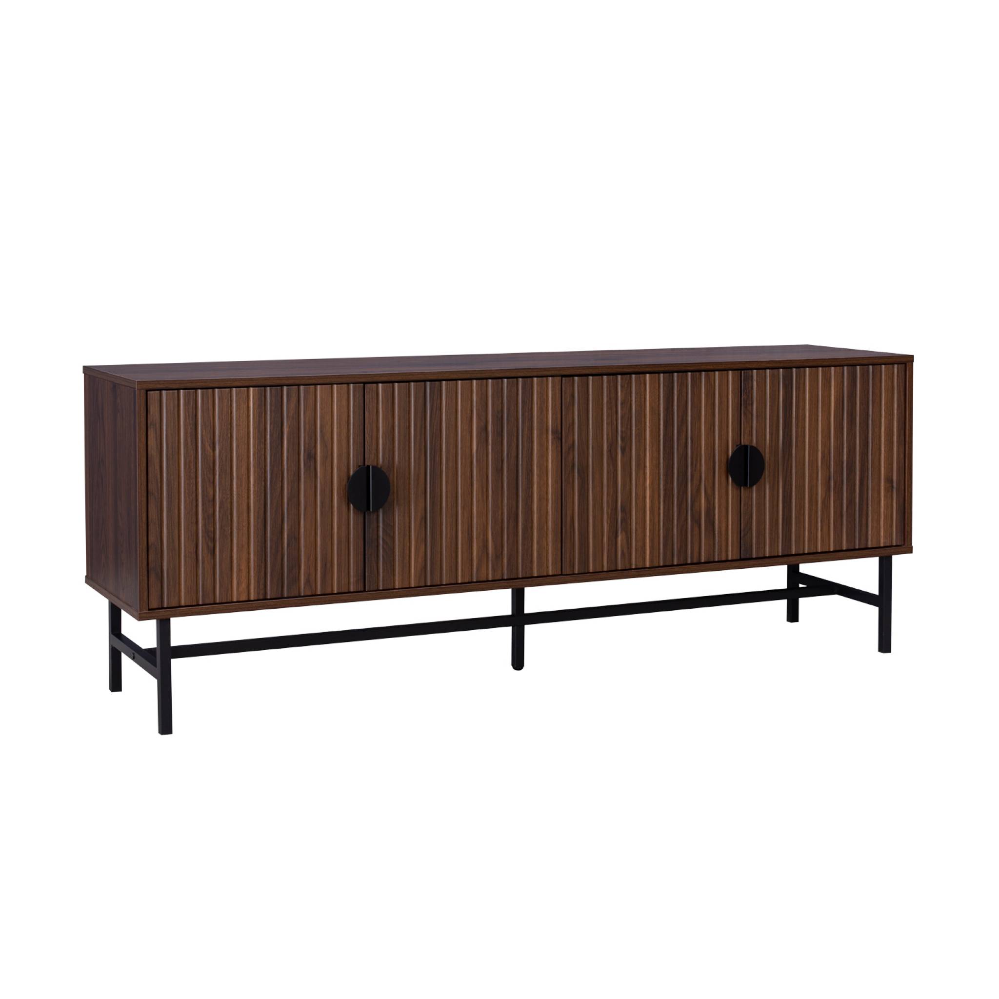 foto del prodotto mobile tv nero effetto legno scanalato, 160cm, marrone scuro naturale