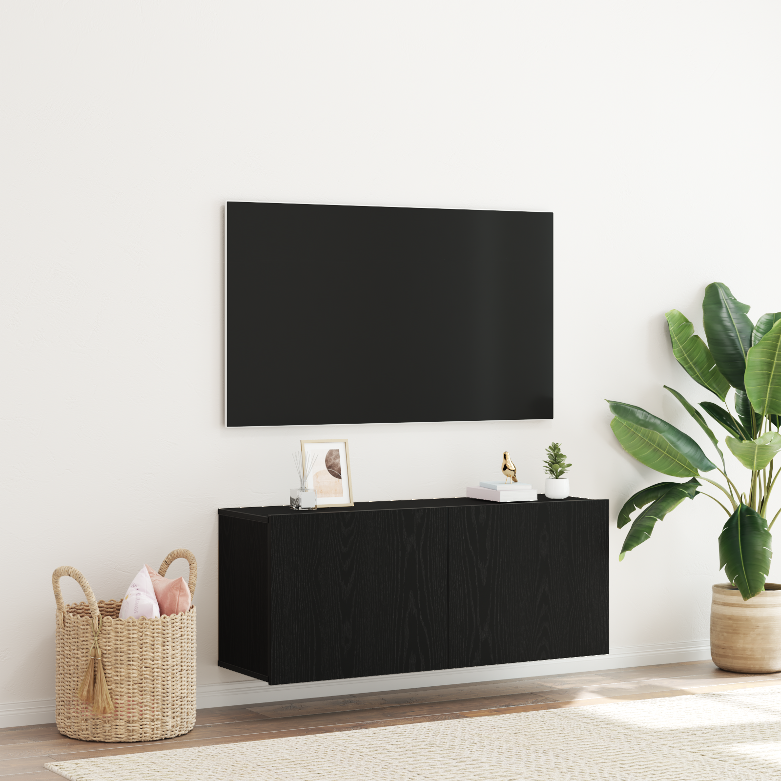 foto del prodotto mobile tv nero rovere 100x30x41 cm legno ingegnerizzato