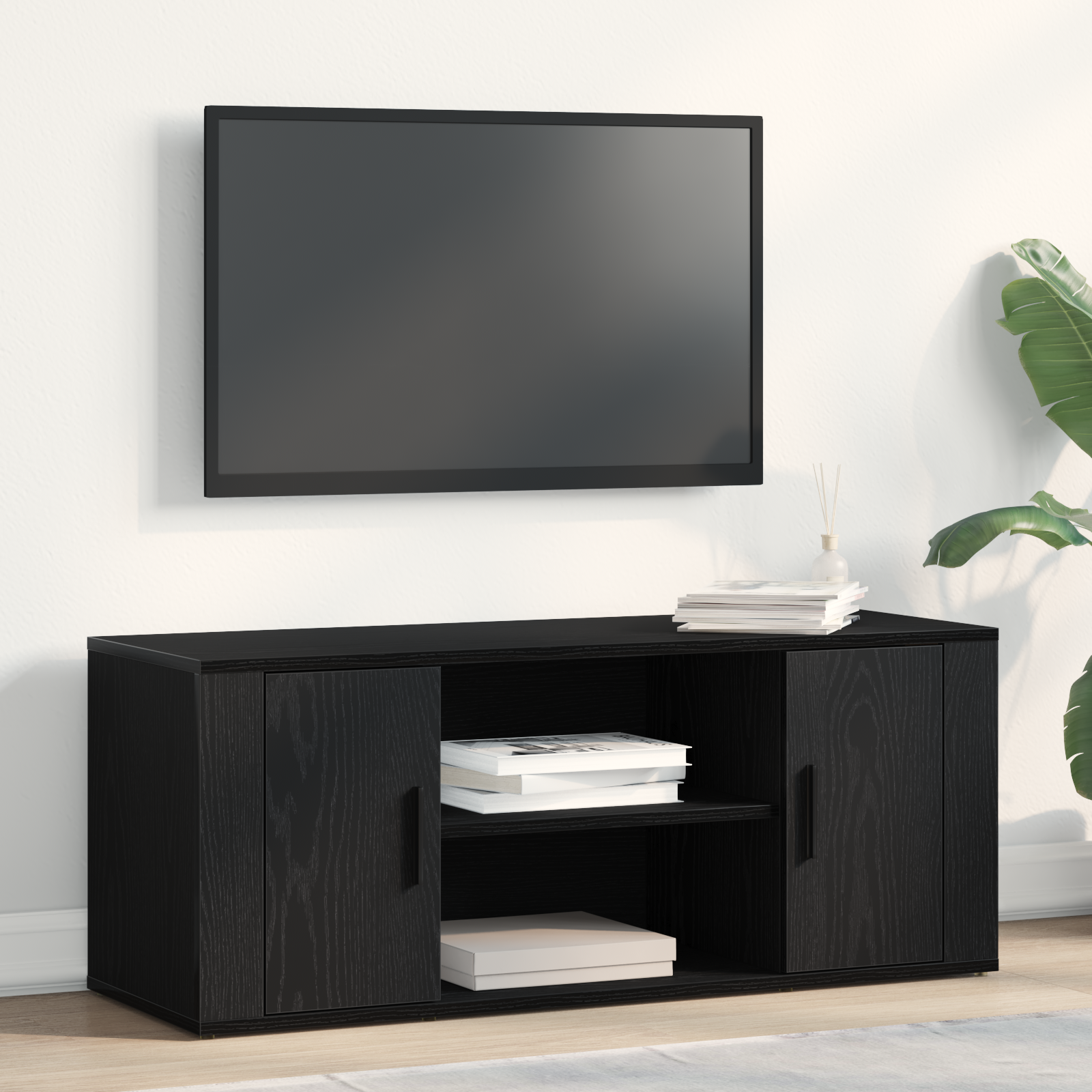 foto del prodotto mobile tv nero rovere 100x35x40 cm legno ingegnerizzato