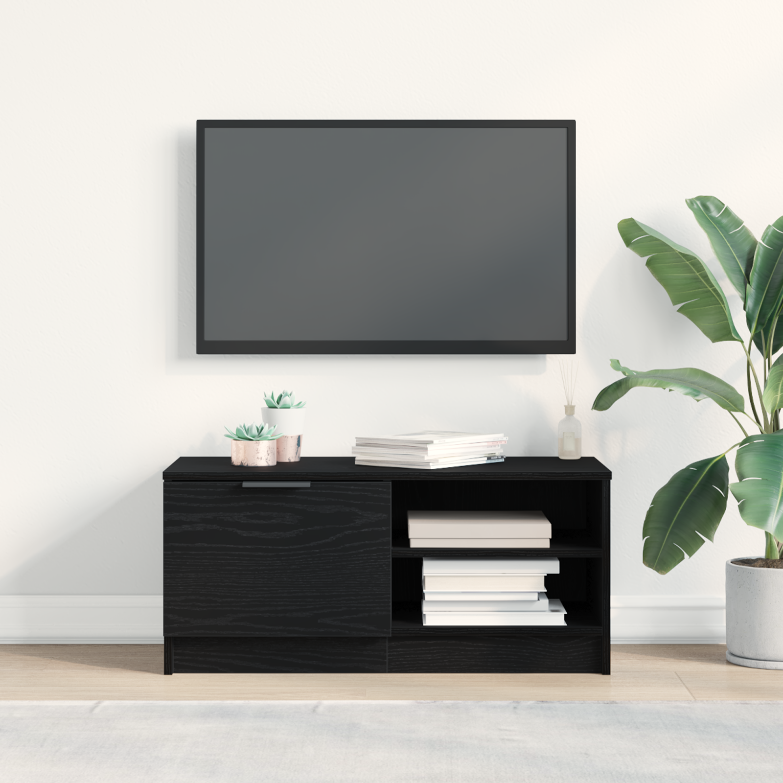 foto del prodotto mobile tv nero rovere 80x35x36,5 cm legno ingegnerizzato
