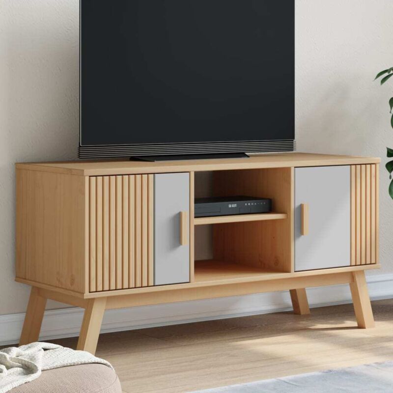 foto del prodotto mobile tv olden grigio e marrone 114x43x57 cm massello di pino vidaxl
