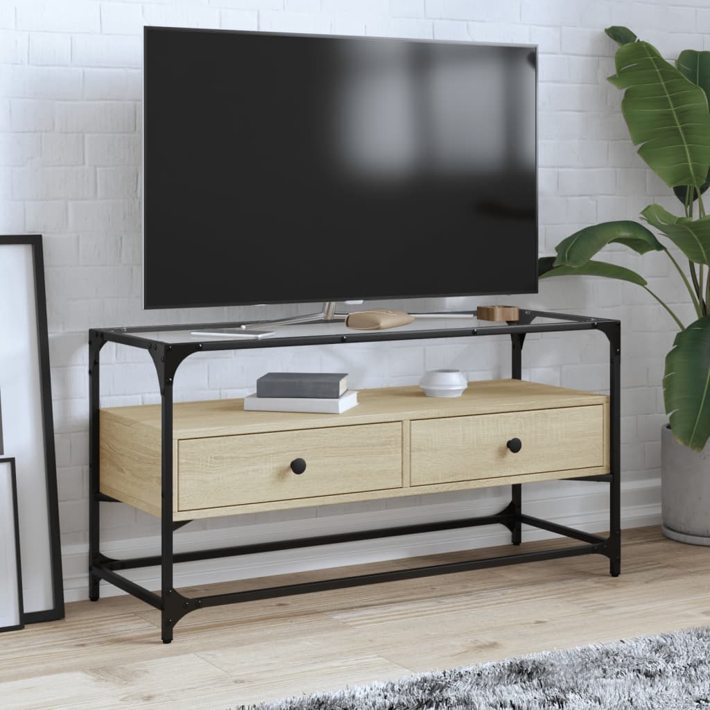 foto del prodotto mobile tv piano vetro rovere sonoma 98x35x51 legno multistrato