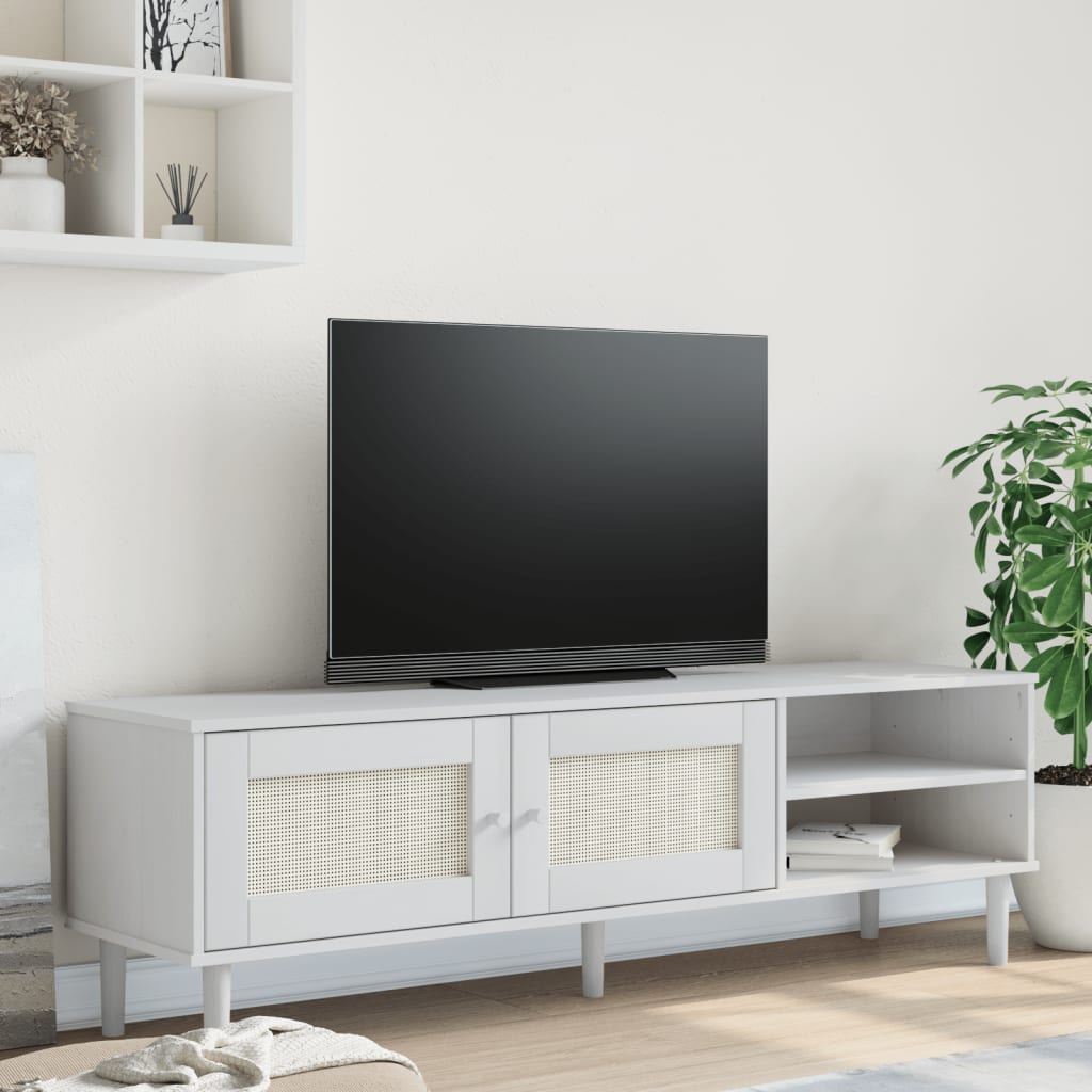 foto del prodotto mobile tv senja aspetto rattan bianco 158x40x49 massello pinocod mxl 108471