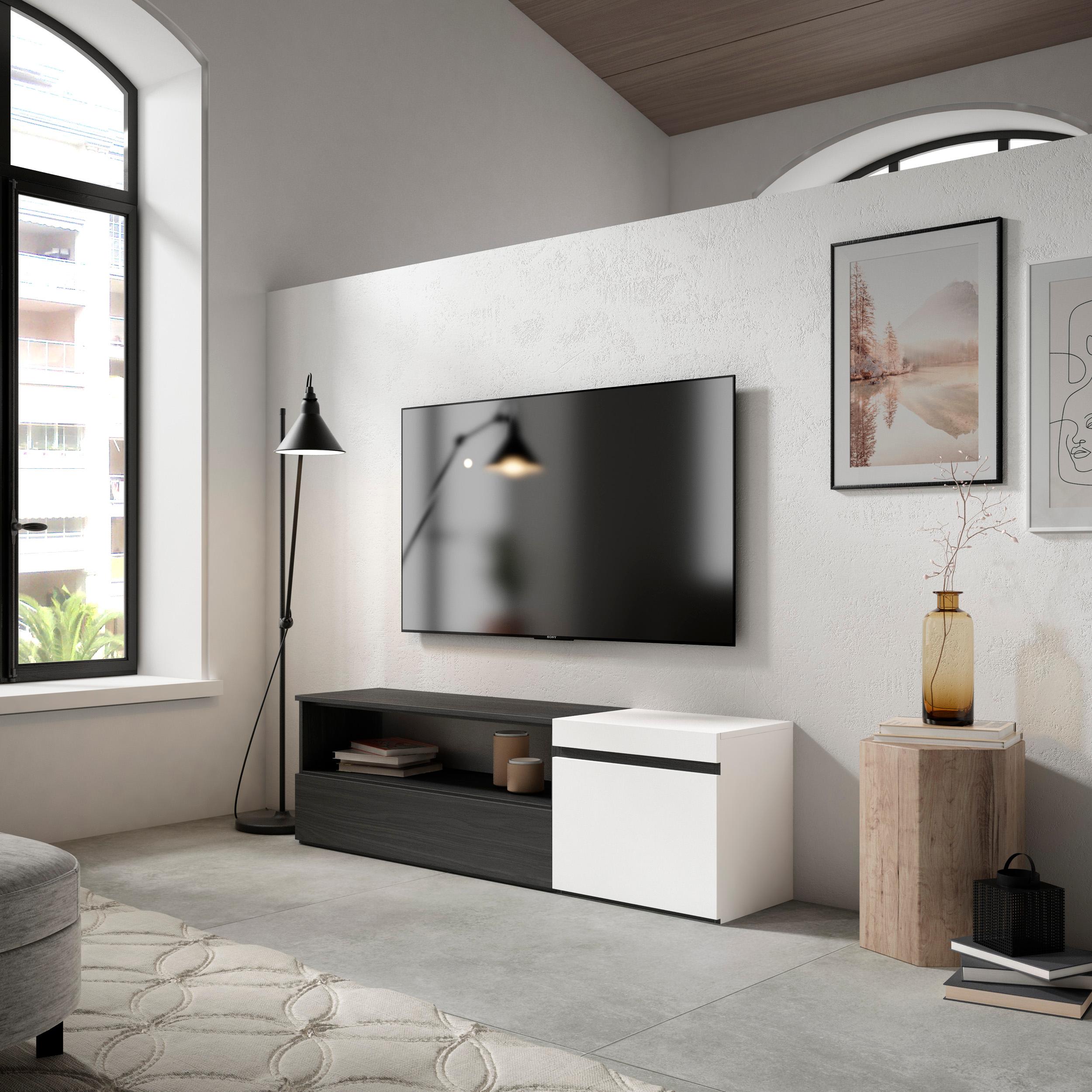 foto del prodotto mobile tv soggiorno, 150x35x45cm, per tv fino a 65, mobile soggiorno, bianco e nero rf2439