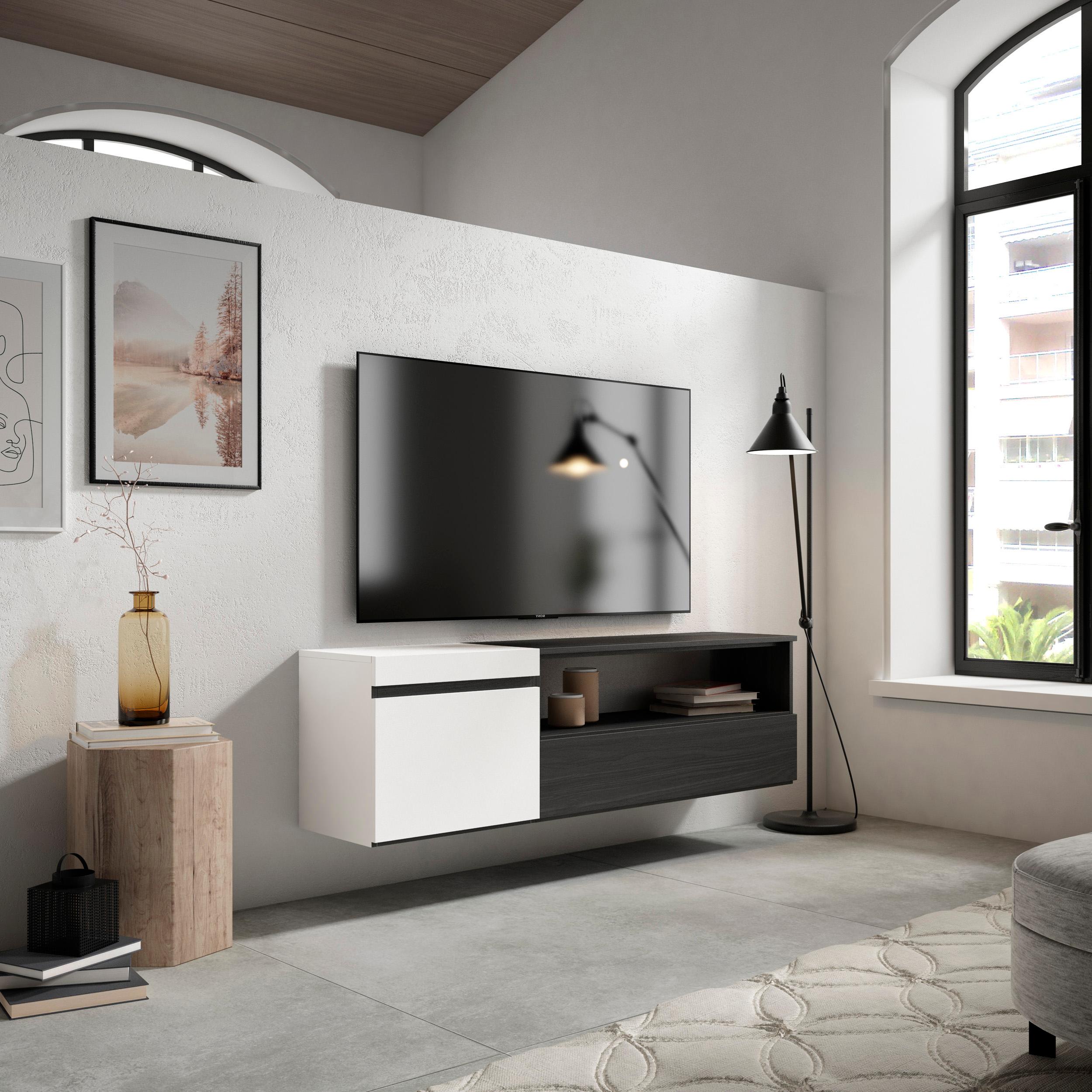 foto del prodotto mobile tv soggiorno, 150x35x45cm, per tv fino a 65 quot , da appendere, bianco e nero rf2447