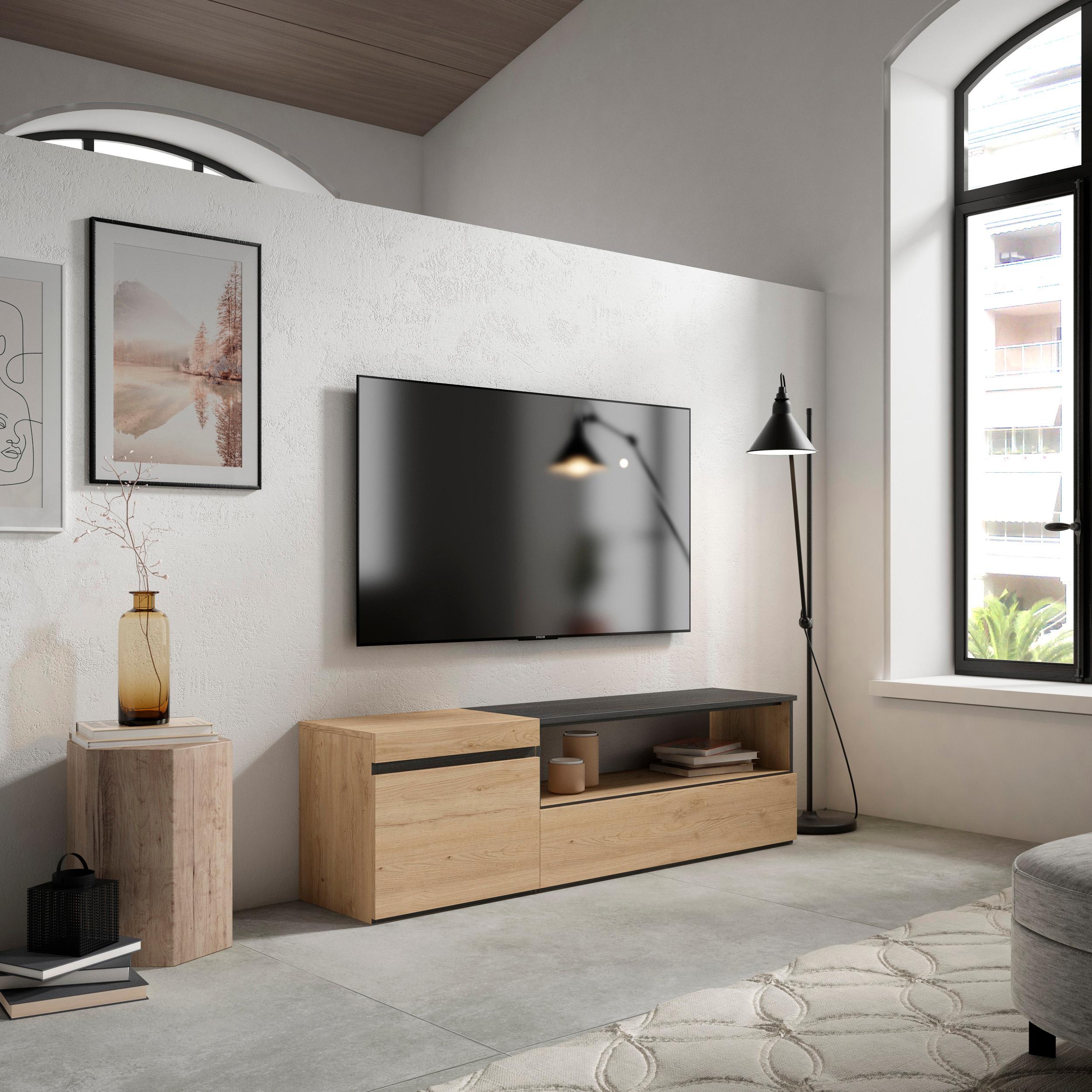 foto del prodotto mobile tv soggiorno, 150x35x45cm, per tv fino a 65 quot , mobile soggiorno, colore rovere e nero rf2433
