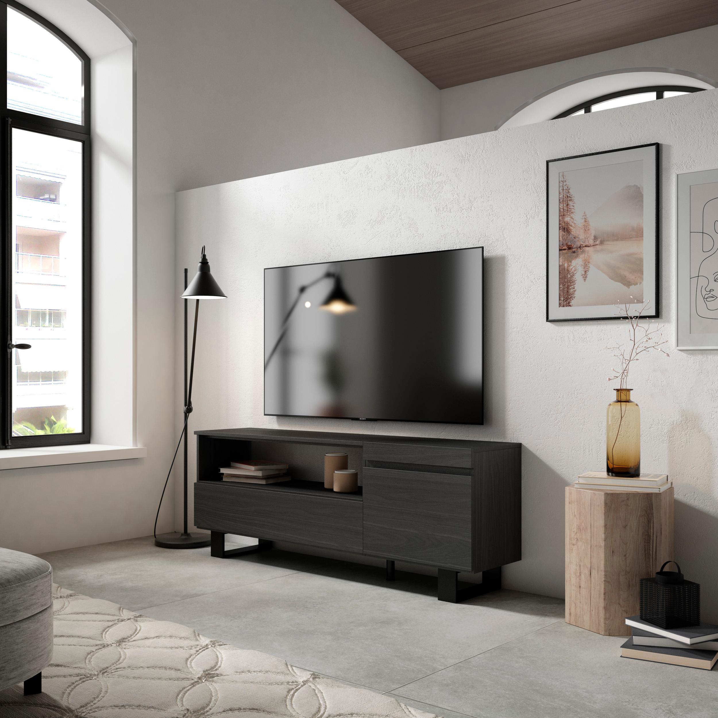 foto del prodotto mobile tv soggiorno, 150x35x57cm, per tv fino a 65"", design industriale, nero rf2476