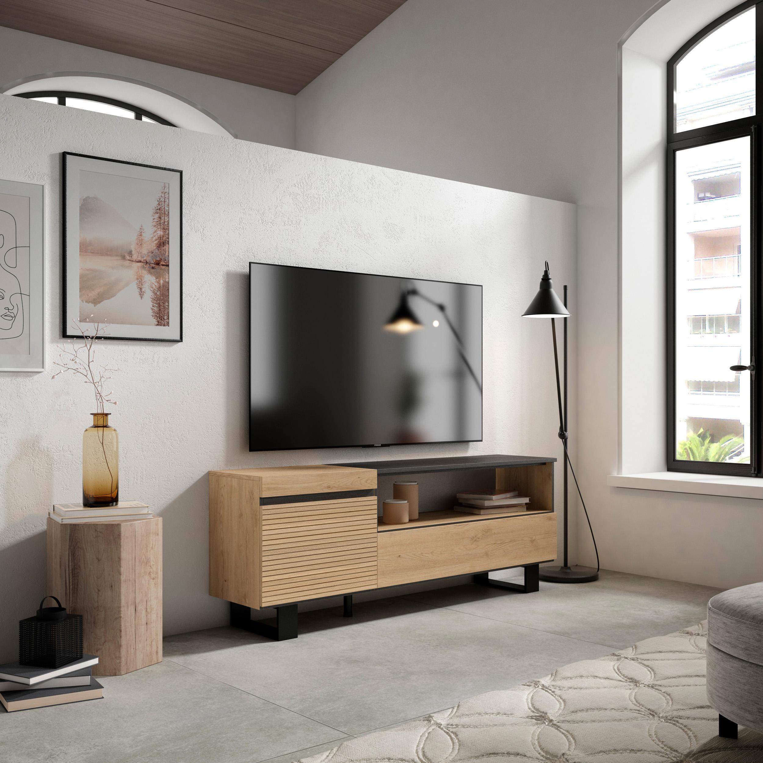 foto del prodotto mobile tv soggiorno, 150x35x57cm, per tv fino a 65 quot , design industriale, colore rovere rf3297