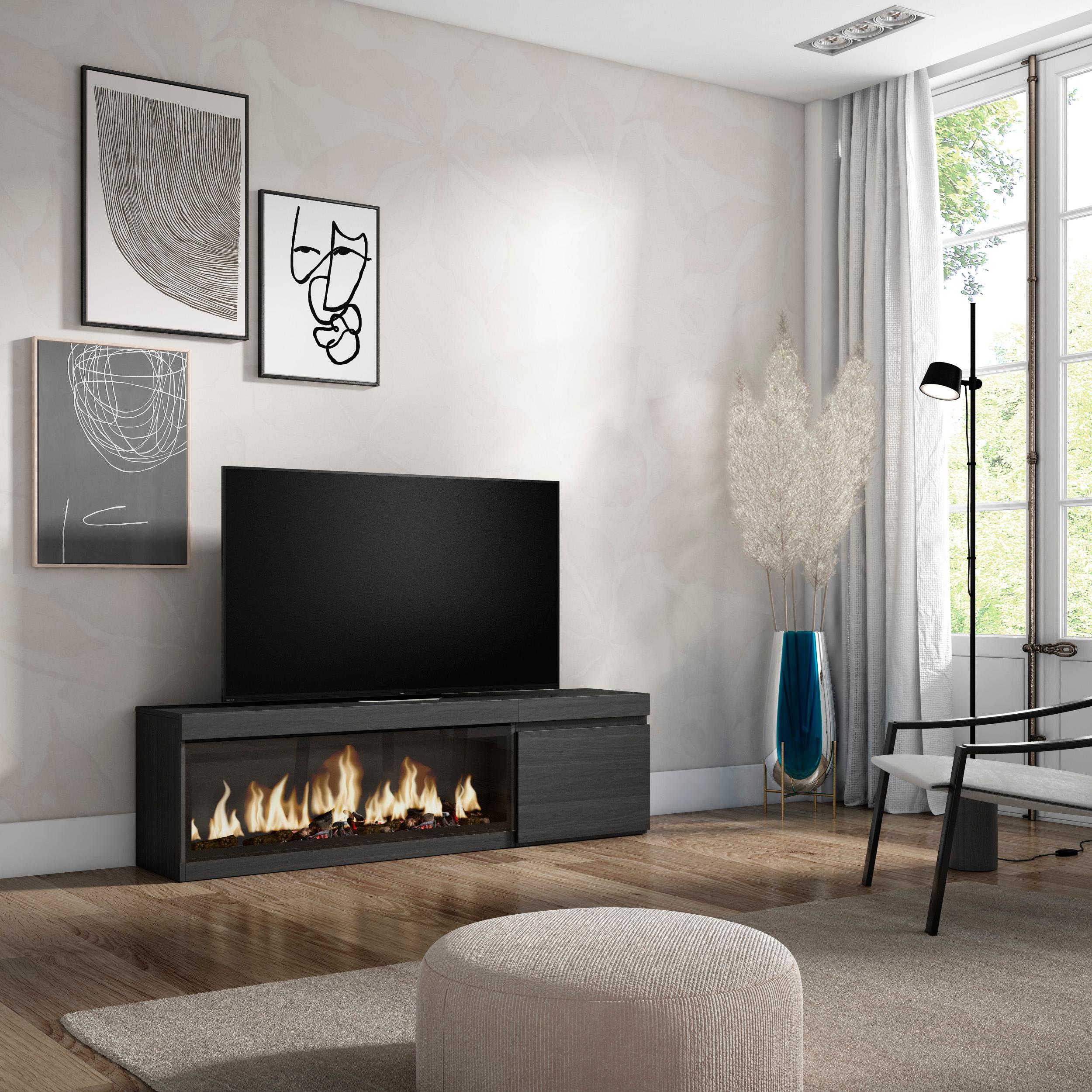 foto del prodotto mobile tv soggiorno, 158x35x45cm, per tv fino a 65"", camino elettrico xxl, nero rf3243