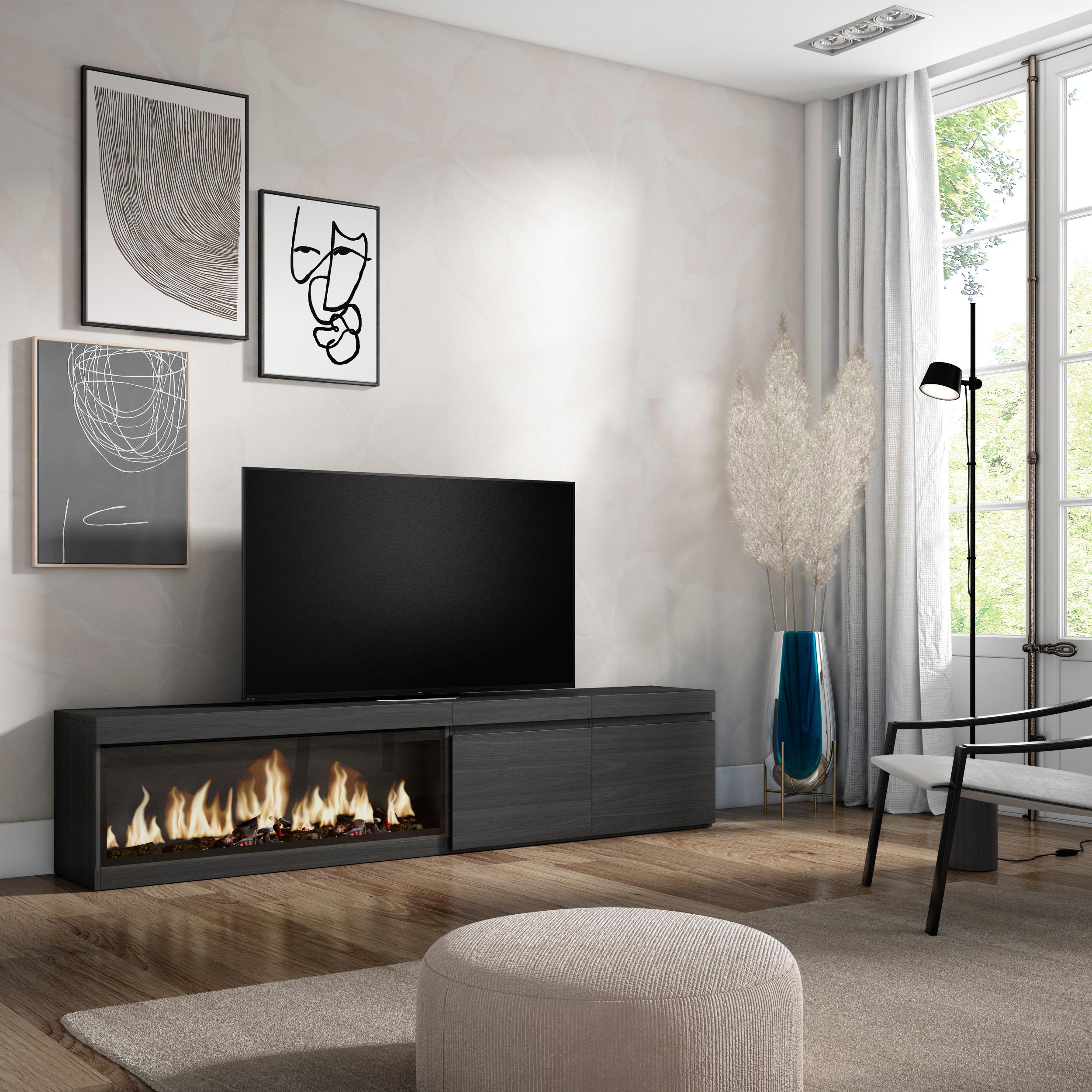 foto del prodotto mobile tv soggiorno, 208x35x45cm, per tv fino a 80"", camino elettrico xxl, nero rf3255