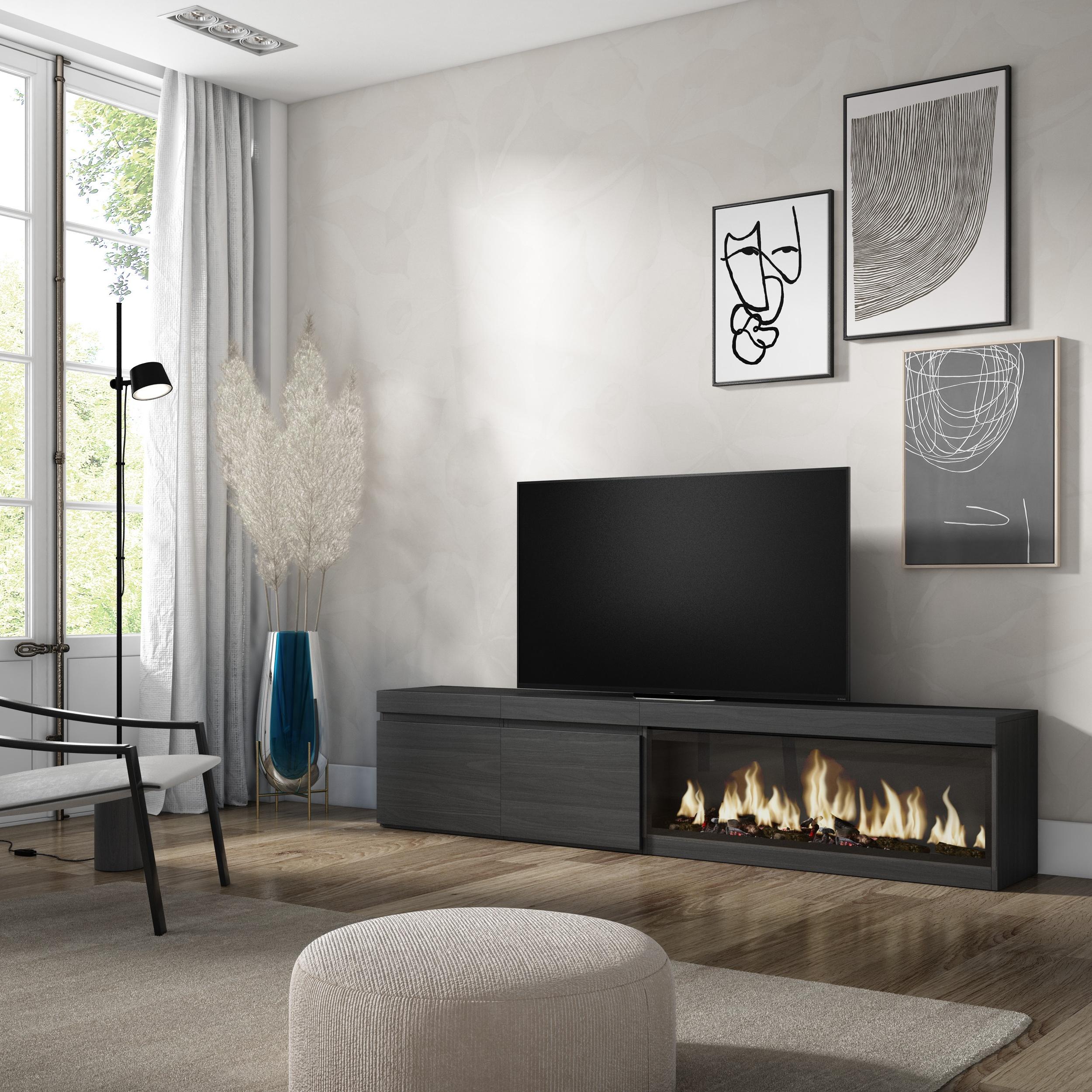 foto del prodotto mobile tv soggiorno, 208x35x45cm, per tv fino a 80"", camino elettrico xxl, nero rf3257