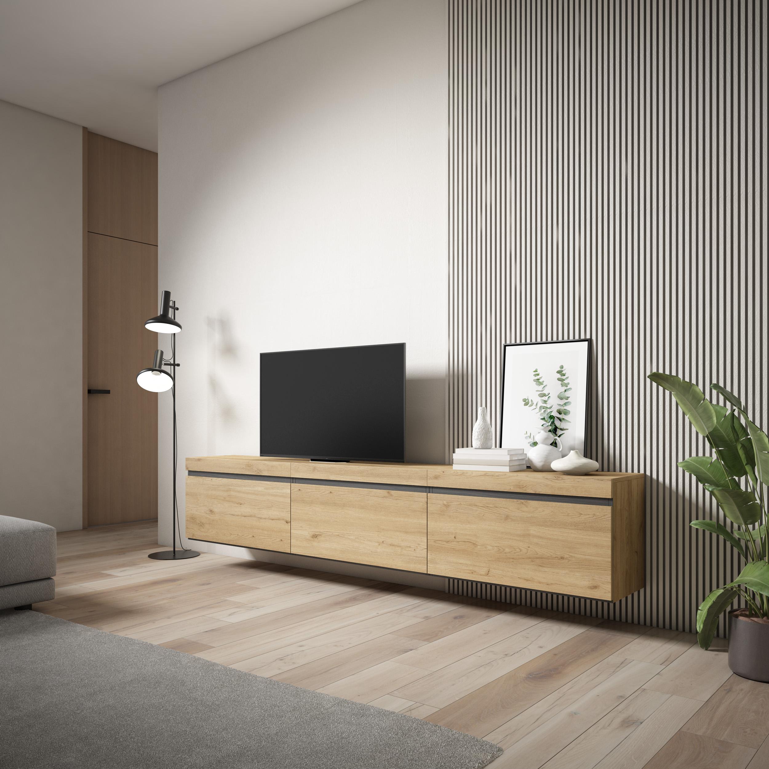 foto del prodotto mobile tv soggiorno, 240x35x45cm, da appendere, colore rovere rf3600