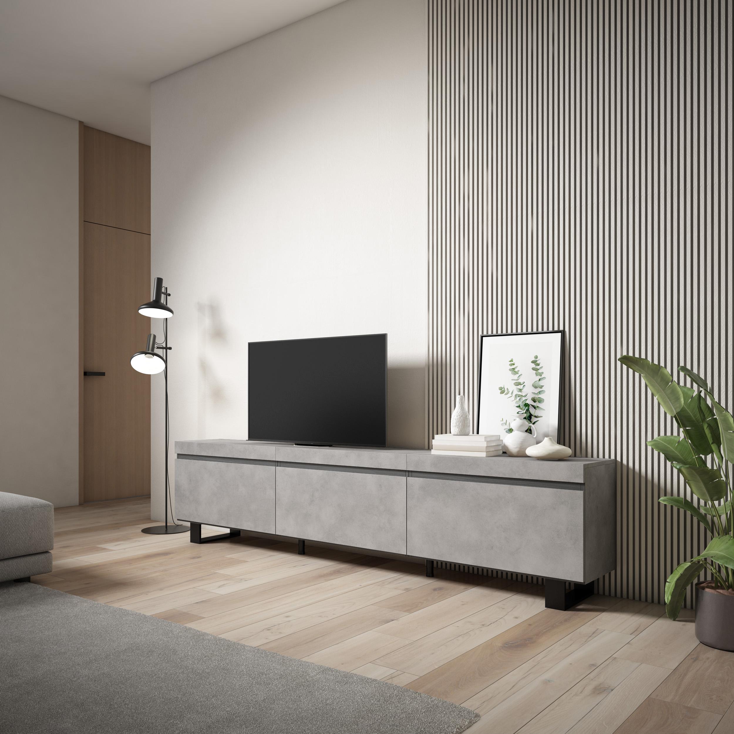 foto del prodotto mobile tv soggiorno, 240x35x57cm, design industriale, grigio cemento rf3597