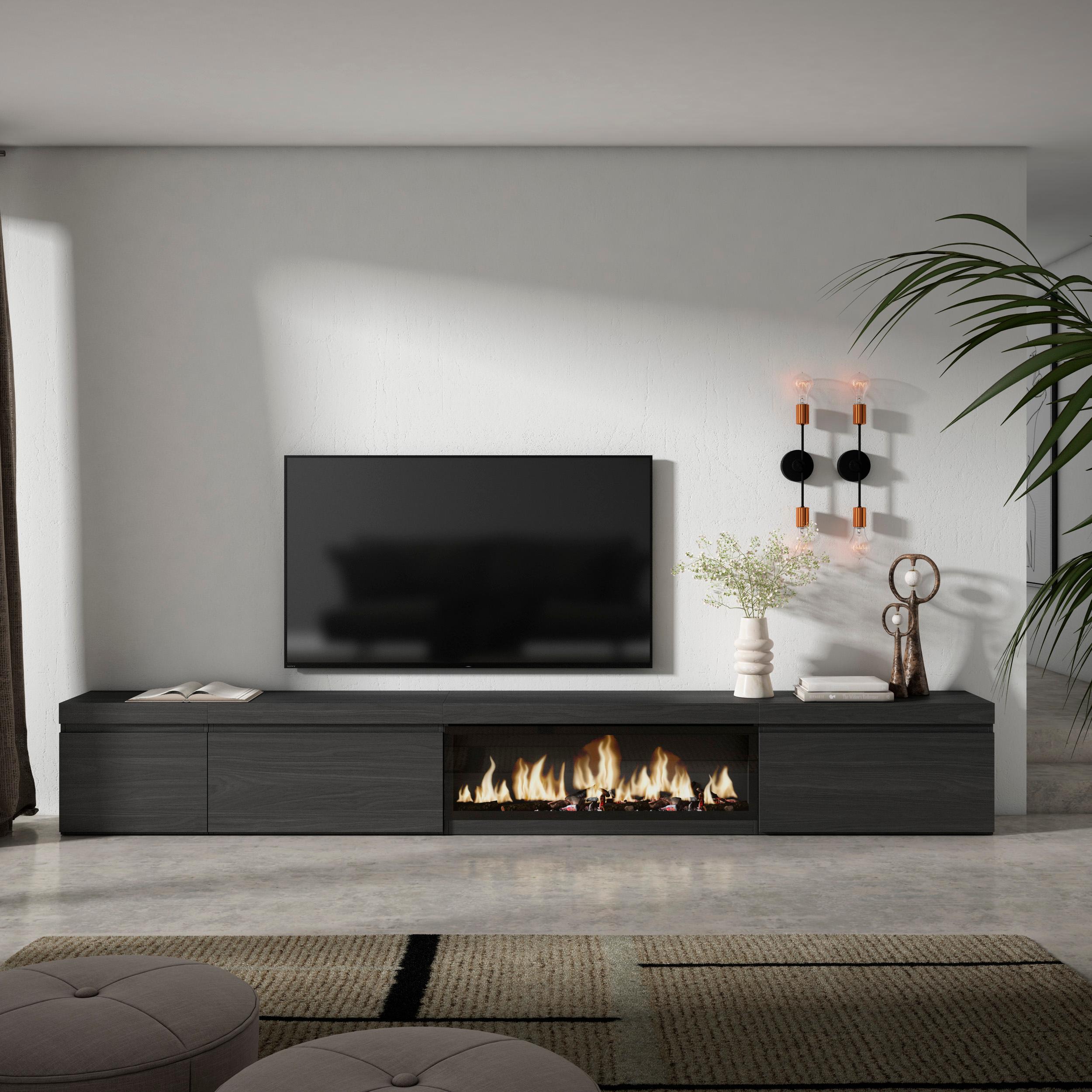 foto del prodotto mobile tv soggiorno, 317x35x45cm, camino elettrico xxl, nero rf3672