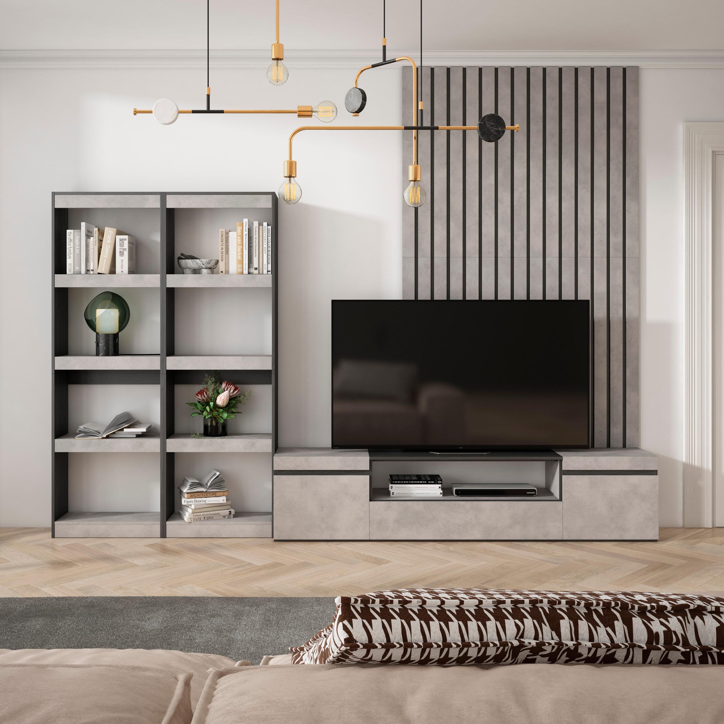 foto del prodotto mobile tv, soggiorno, 320x35x186cm, per tv fino a 80 quot , set di mobili, grigio cemento rf2605