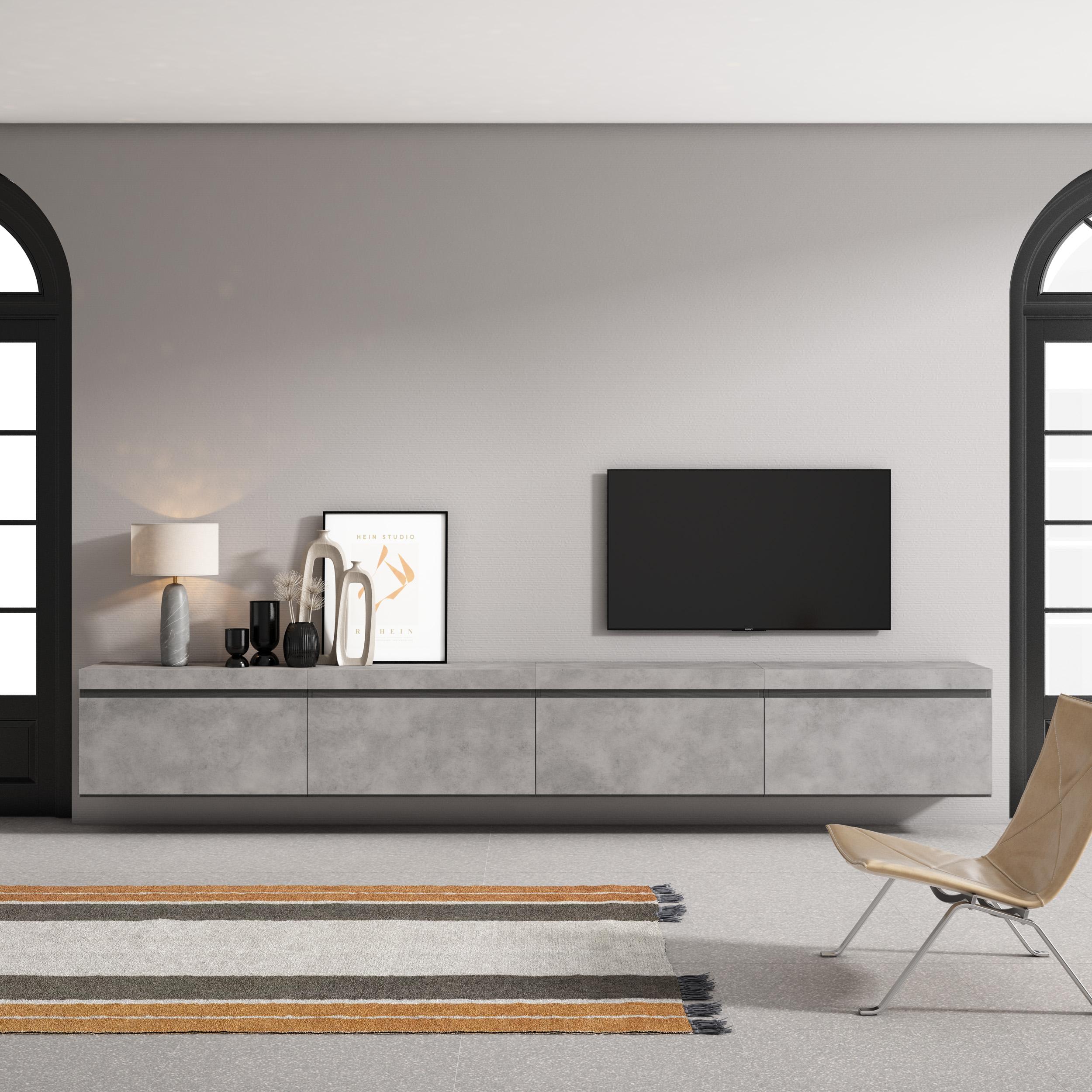 foto del prodotto mobile tv soggiorno, 320x35x45cm, tv di grande formato, da appendere, grigio cemento rf3628