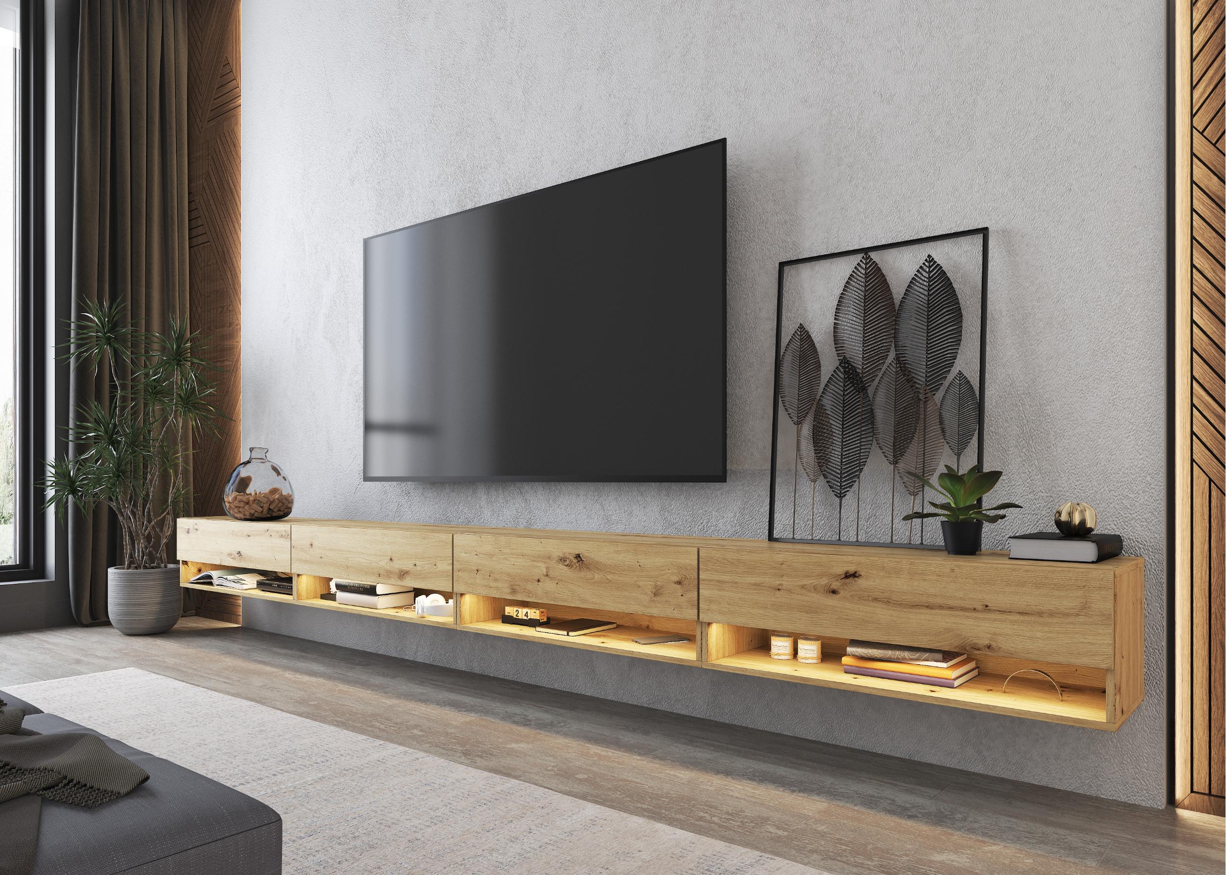 foto del prodotto mobile tv soggiorno, 360x35x30cm, led, mobile soggiorno, colore rovere rf3700