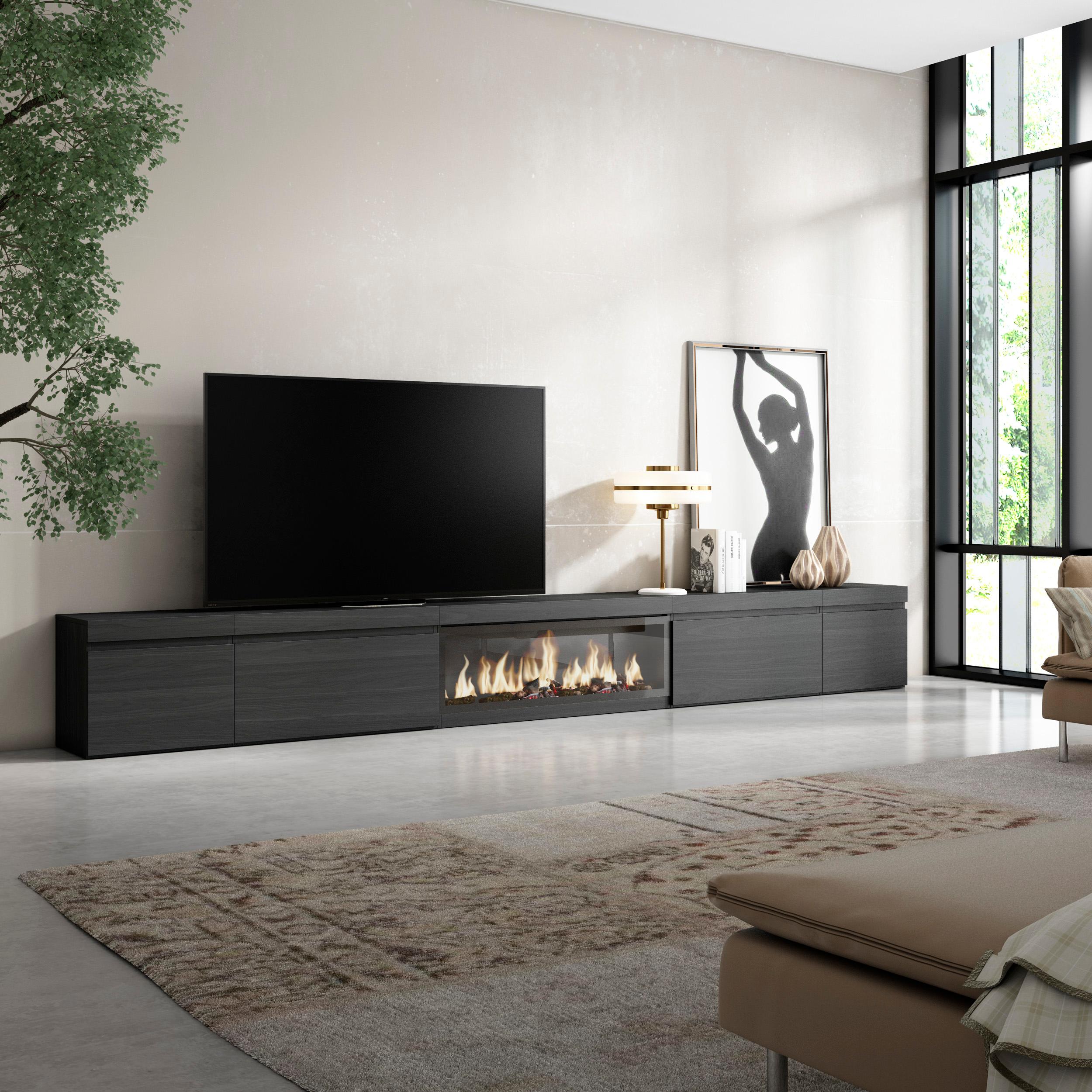 foto del prodotto mobile tv soggiorno, 368x35x45, camino elettrico xxl, nero rf3684