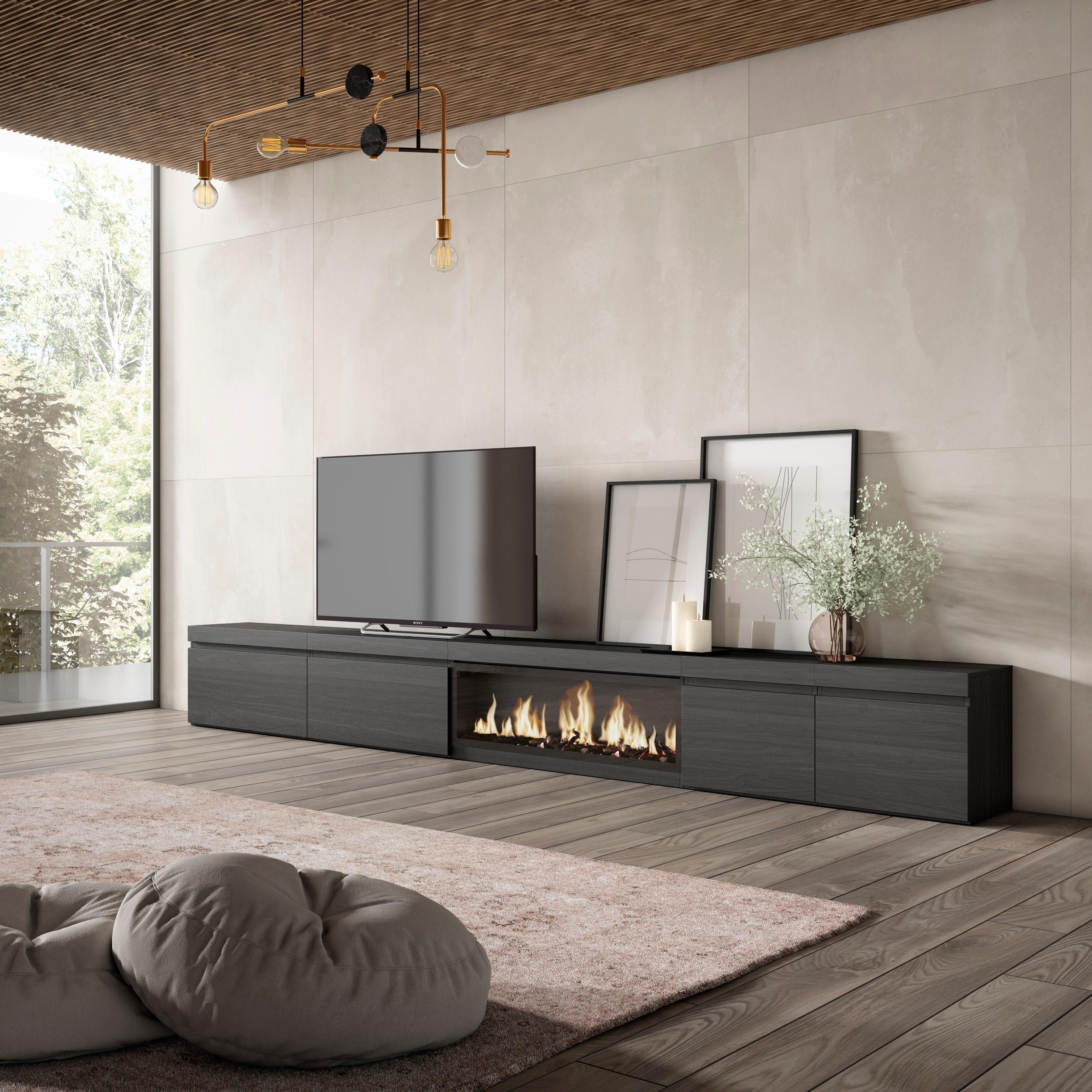 foto del prodotto mobile tv soggiorno, 368x35x45, camino elettrico xxl, nero rf3688