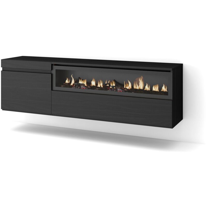 foto del prodotto mobile tv soggiorno, ampio spazio a disposizione, 150x45x35cm, per tv fino a 65 , camino elettrico, sospeso, da appendere, stile moderno, nero