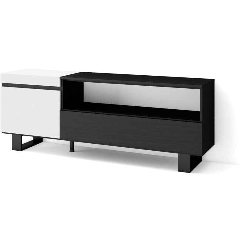 foto del prodotto mobile tv soggiorno, ampio spazio a disposizione, 150x57x35cm, per tv fino a 65 , design industriale, stile moderno, bianco e nero skraut home