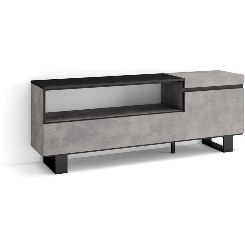 foto del prodotto mobile tv soggiorno, ampio spazio a disposizione, 150x57x35cm, per tv fino a 65 , design industriale, stile moderno, grigio cemento skraut home