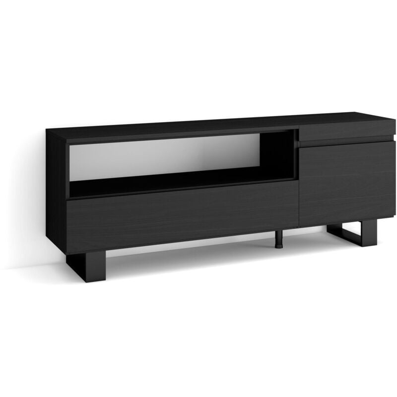 foto del prodotto mobile tv soggiorno, ampio spazio a disposizione, 150x57x35cm, per tv fino a 65 , design industriale, stile moderno, nero skraut home